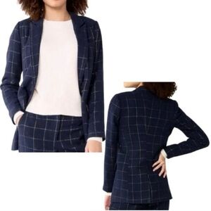 Draper James RSVP Wool Blend Navy Blazer Gold Trim Size M Career Office Preppy